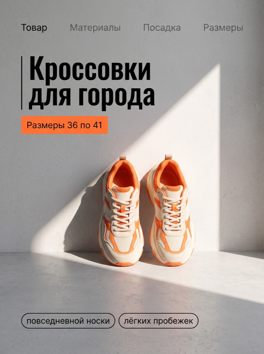 Бетон и жёсткий свет — шаблон карточки товара, категория «Одежда и обувь»