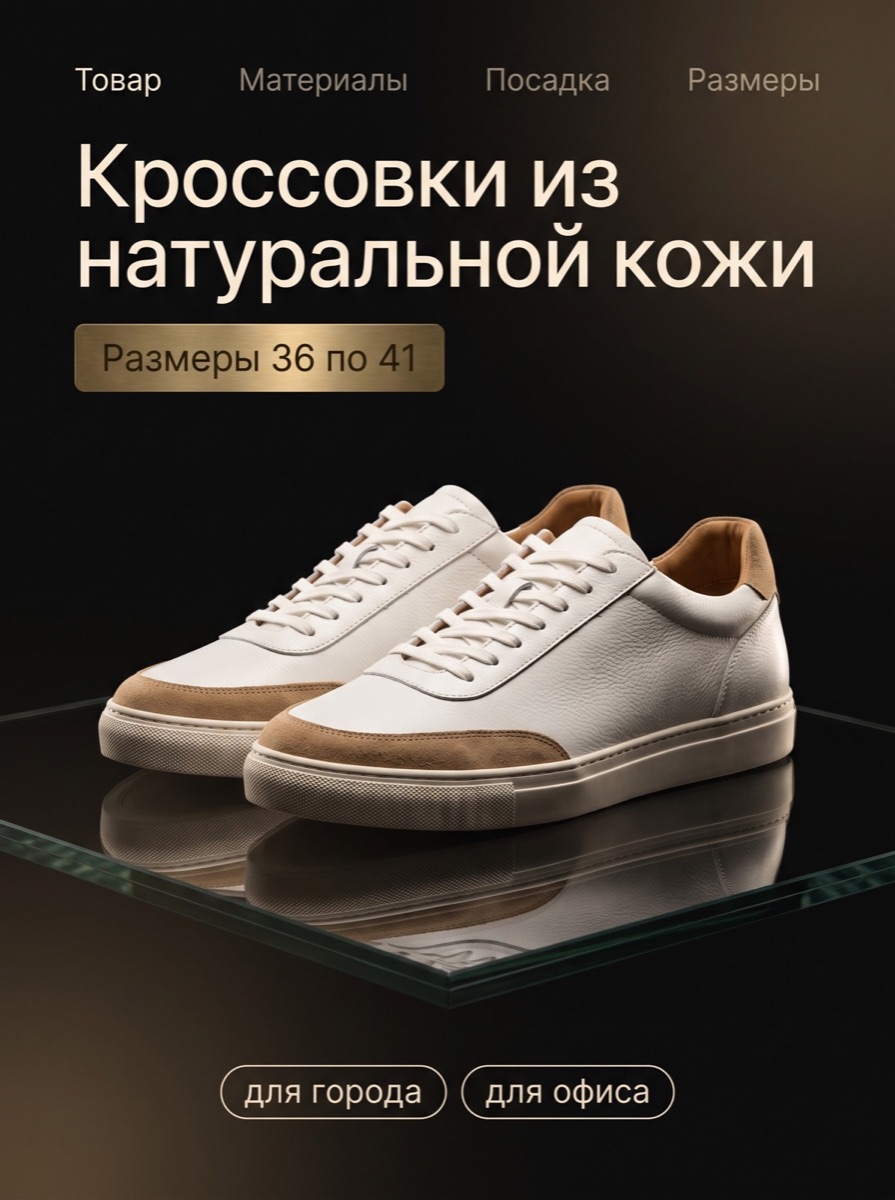 Тёмная витрина — шаблон карточки товара, категория «Одежда и обувь»