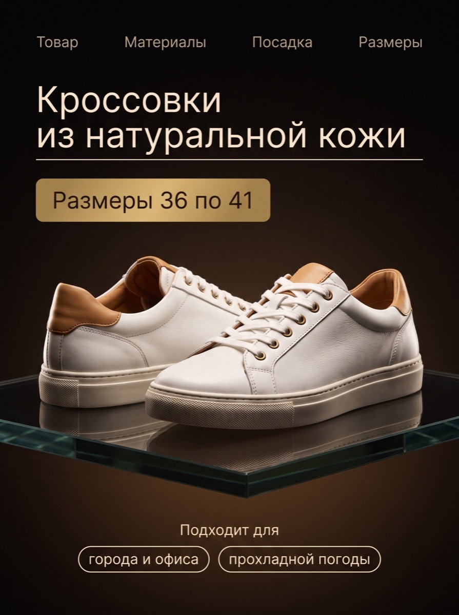 Тёмная витрина — шаблон карточки товара, категория «Одежда и обувь»